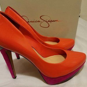 Jessica Simpson "Beijo" Coral ColorBlock Heels 10